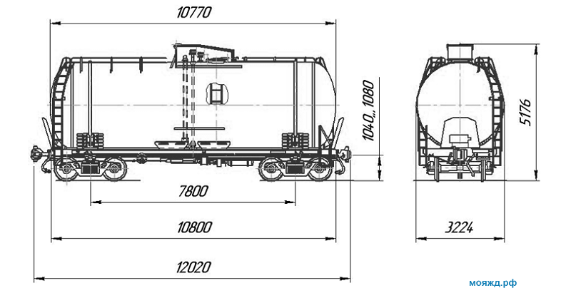 4-осная цистерна с верхним сливом, с экраном днища. Модель 15-1240-01