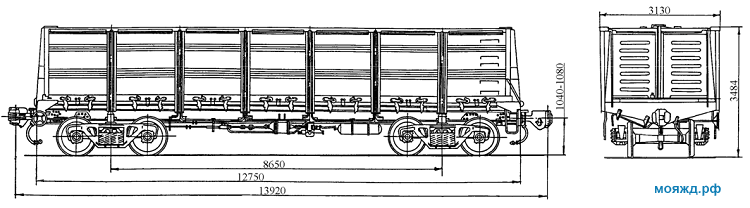 4-осный цельнометаллический полувагон с глухим кузовом. Модель 12-726-04