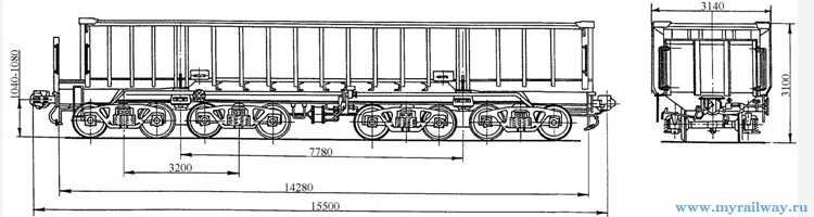 8-осный полувагон с глухим кузовом для медной руды. Модель 22-466