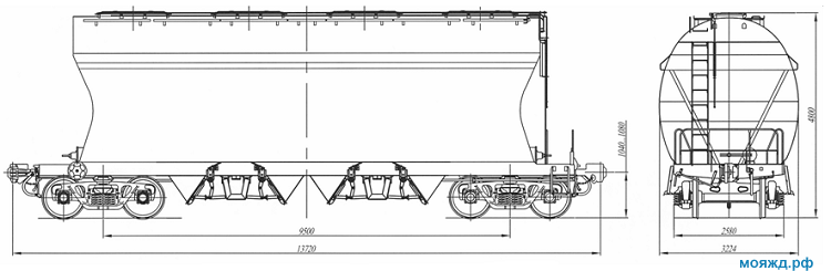 4-осный вагон для сыпучих грузов. Модель 19-7017-04