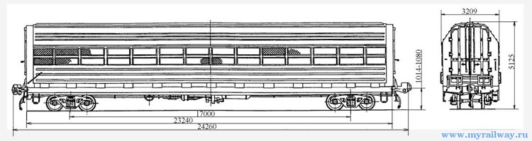 4-осный крытый вагон для легковых автомобилей. Модель 11-835