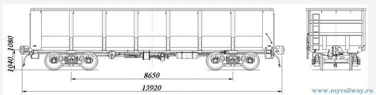 4-осный полувагон с глухим кузовом. Модель 12-295