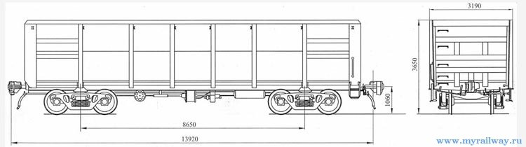 4-осный полувагон с глухим кузовом. Модель 12-955