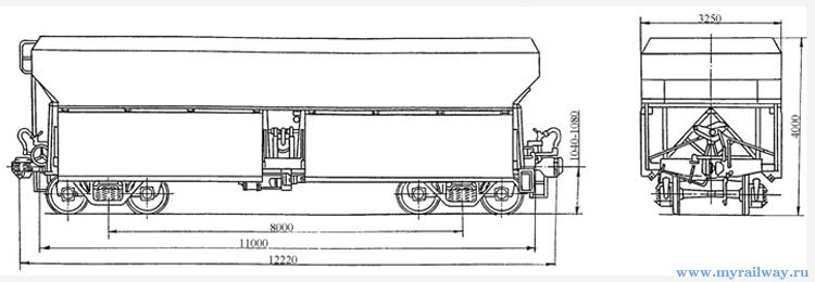 4-осный саморазгружающийся полувагон. Модель 55-3100