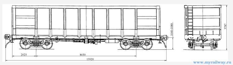 4-осный полувагон с глухим кузовом. Модель 12-175