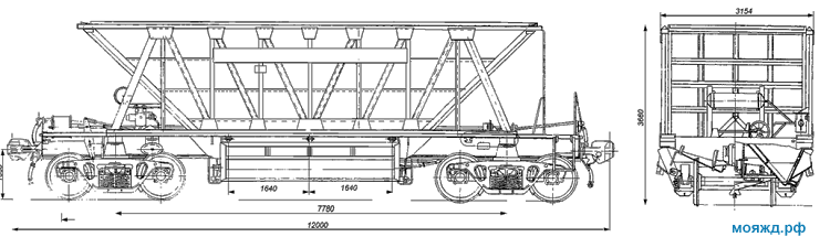 4-осный вагон-хоппер для горячих окатышей и агломерата. Модель 20-9749