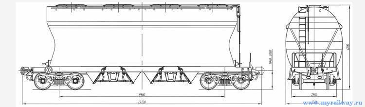 4-осный вагон для сыпучих грузов. Модель 19-7017-01