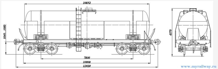 4-осная цистерна с верхним сливом экраном днища. Модель 15-1225-01