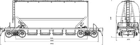 4-осный вагон-хоппер для минеральных удобрений и зерна. Модель 19-9734-01