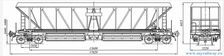 4-осный вагон-хоппер для охлажденного кокса. Модель 22-1764