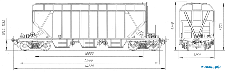 4-осный вагон-хоппер для зерна и других пищевых грузов. Модель 19-9814