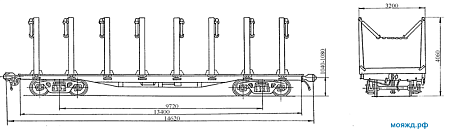 4-осная платформа модернизированная стойками ВО-118. Модель 13-4012-17