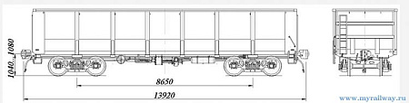 4-осный полувагон с глухим кузовом. Модель 12-295Н