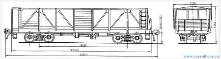 4-осный вагон для среднетоннажных контейнеров на базе полувагона с тормозной площадкой. Модель 11-Н003