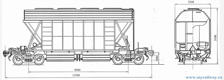 4-осный вагон для минеральных удобрений. Модель 19-953