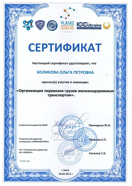 Сертификат Организация перевозки грузов