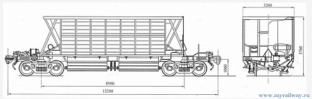 4-осный вагон для сыпучих грузов. Модель 19-923-01