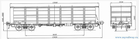 4-осный полувагон с глухим кузовом. Модель 12-1592