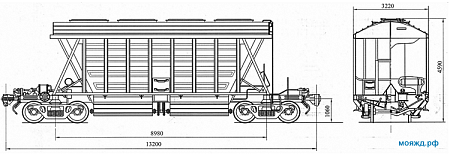 4-осный вагон-хоппер для минеральных удобрений. Модель 11-740-03