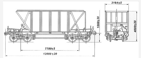 4-осный вагон-хоппер для сыпучих грузов. Модель 25-4086