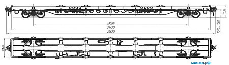 Вагон-платформа для перевозки крупнотоннажных контейнеров. Модель 13-9834